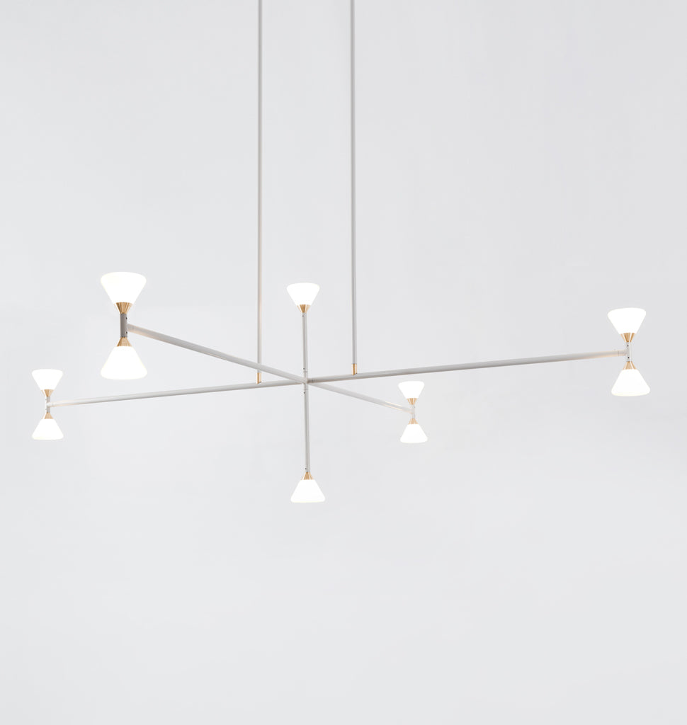 Chandelier - Vertical - 10 Lights (Matte ivory/Brushed brass)