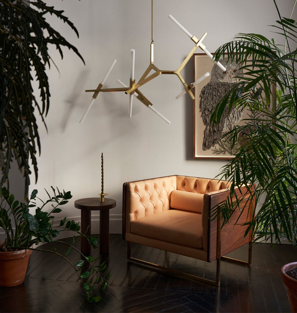 The Lair Club Chair (Black Walnut/Vachetta Leather) — Roll & Hill Showroom, New York City. Image by Louisa Fulkerson + Fyodor Shiryaev