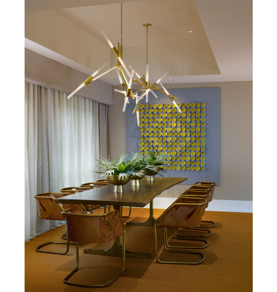 Chandelier - 10 Lights (Brushed brass/Straight-cut glass) — Miami, Florida. Interior by Christopher Coleman. Image by Ken Hayden