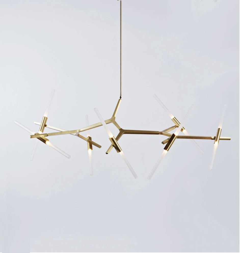 Chandelier - 14 Lights (Brushed brass/Straight-cut glass)