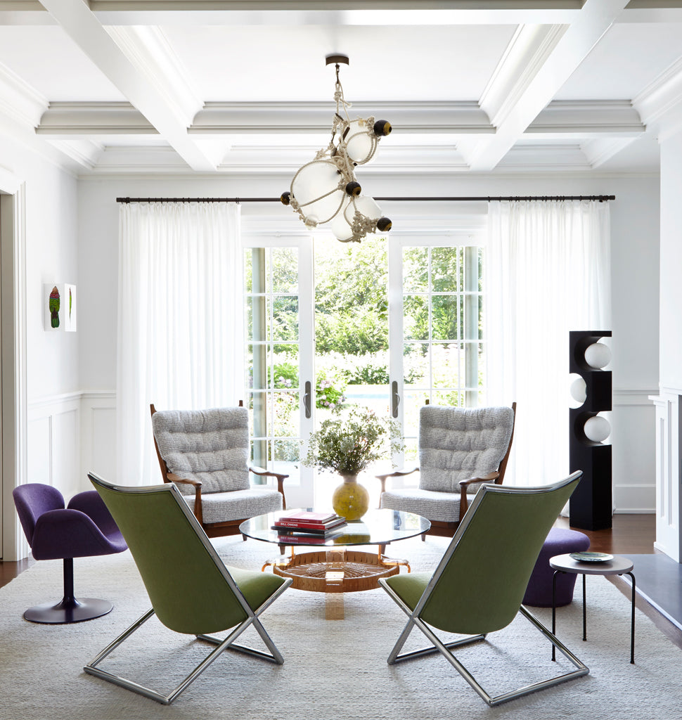 Chandelier - 1 Lg, 2 Sm Bubbles, 5 Barnacles (Natural/Opal) — Amangansett, New York. Interior by Timothy Brown.  Image by Joshua McHugh