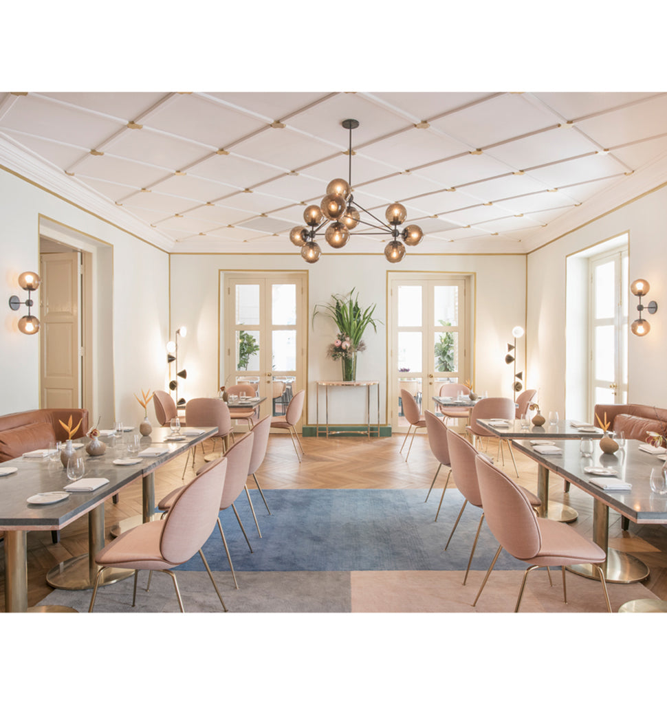 Chandelier - 3 Sided, 10 Globes (Black/Smoke) — Whitegrass Restaurant, Singapore. Interior by Takenouchi Webb. Image by Jovian Lim