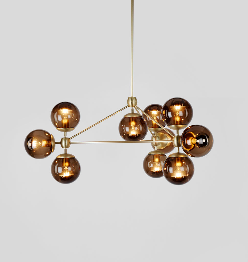 Chandelier - 3 Sided, 10 Globes (Brushed brass/Smoke)