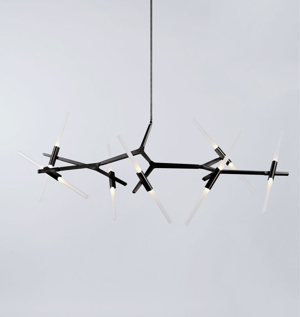 Chandelier - 14 Lights (Black/Straight-cut glass)