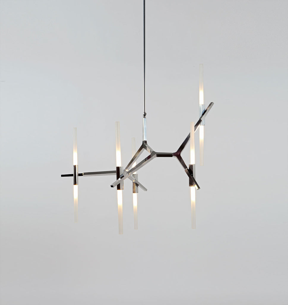 Chandelier - 10 Lights (Polished nickel/Straight-cut glass)