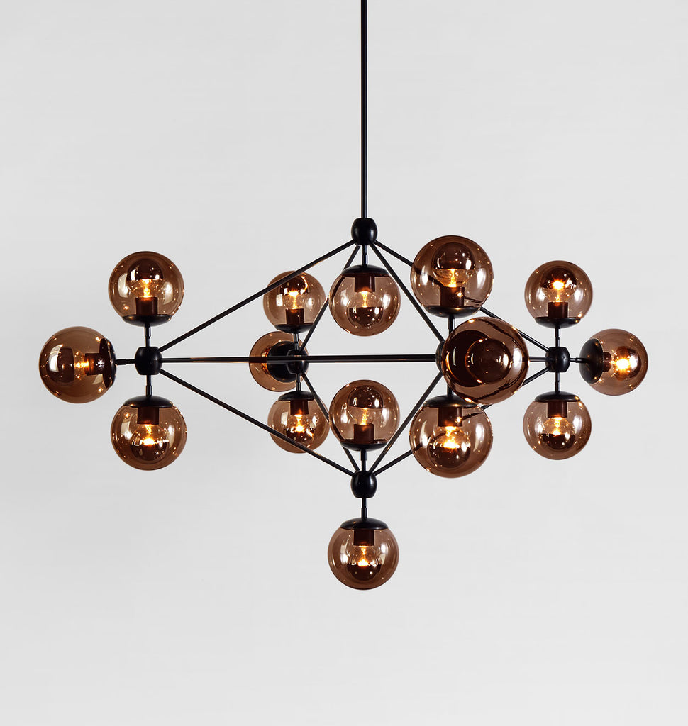 Chandelier - 4 Sided, 15 Globes (Black/Smoke)