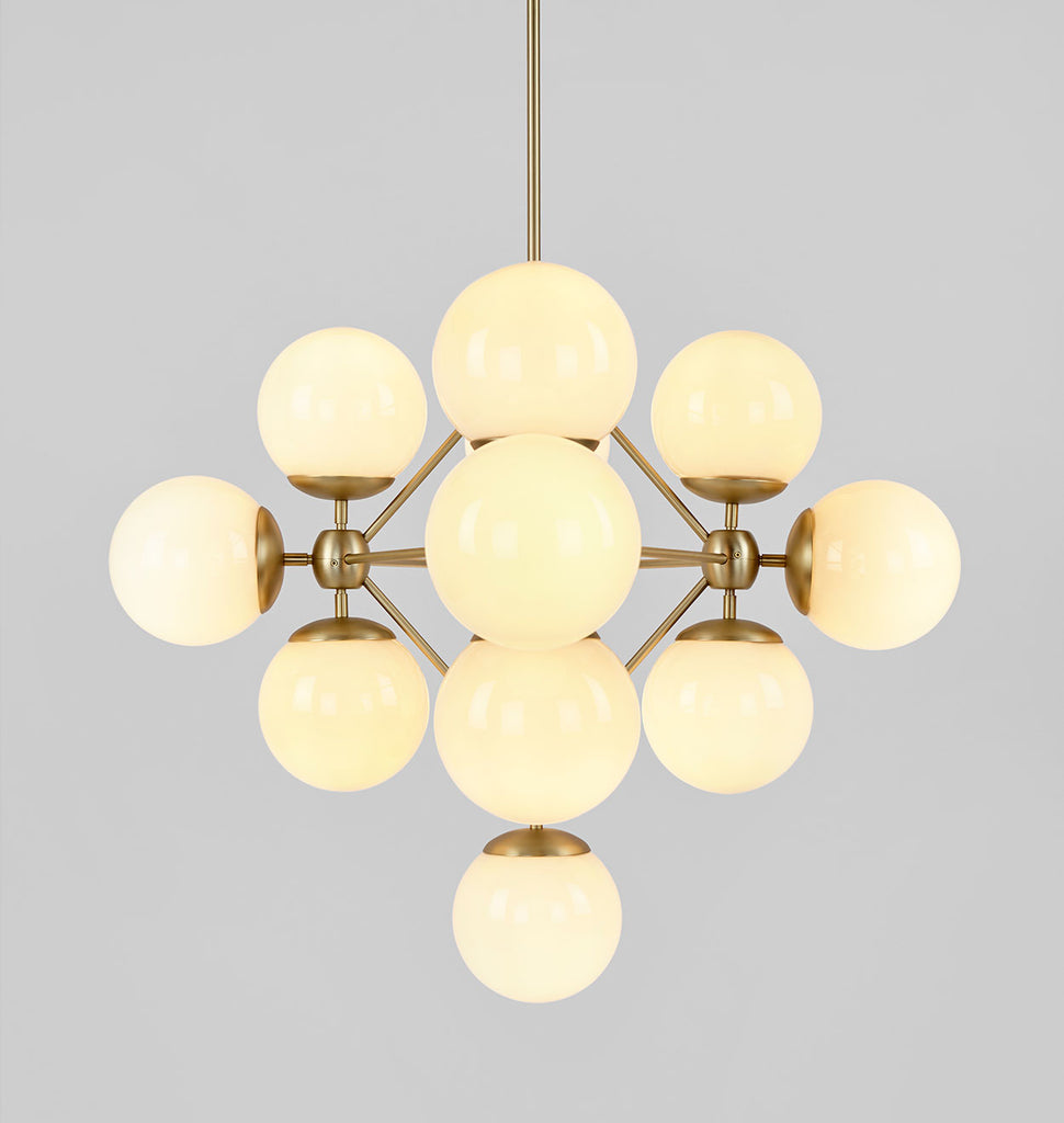 Chandelier - Diamond, 13 Globes (Brushed brass/Cream)