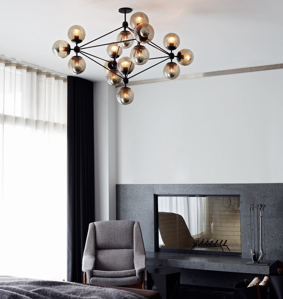 Chandelier - 4 Sided, 15 Globes (Black/Smoke) — Bond Street, New York