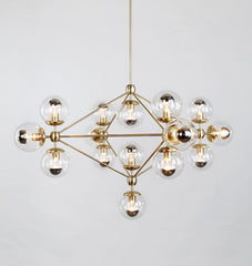 Chandelier - 4 Sided, 15 Globes (Brushed brass/Clear)