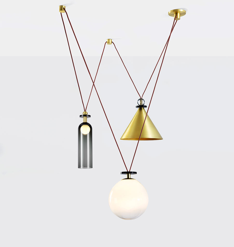 3-Piece Chandelier (Brushed brass cone)
