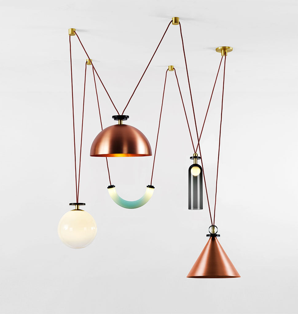 5-Piece Chandelier (Brushed copper cone/Brushed copper hemisphere)