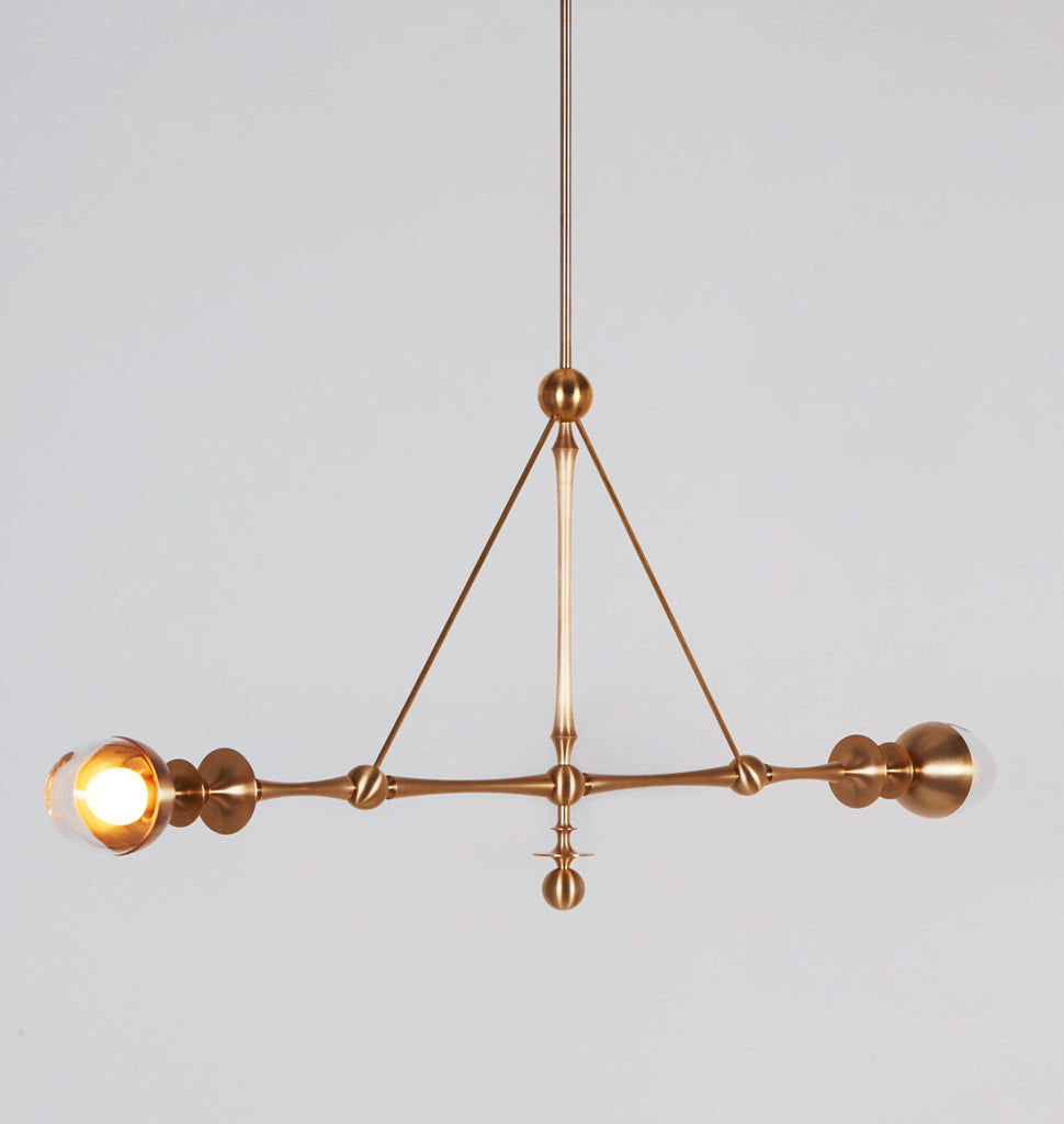 Two Arm Pendant (Unlacquered brass/Clear glass)