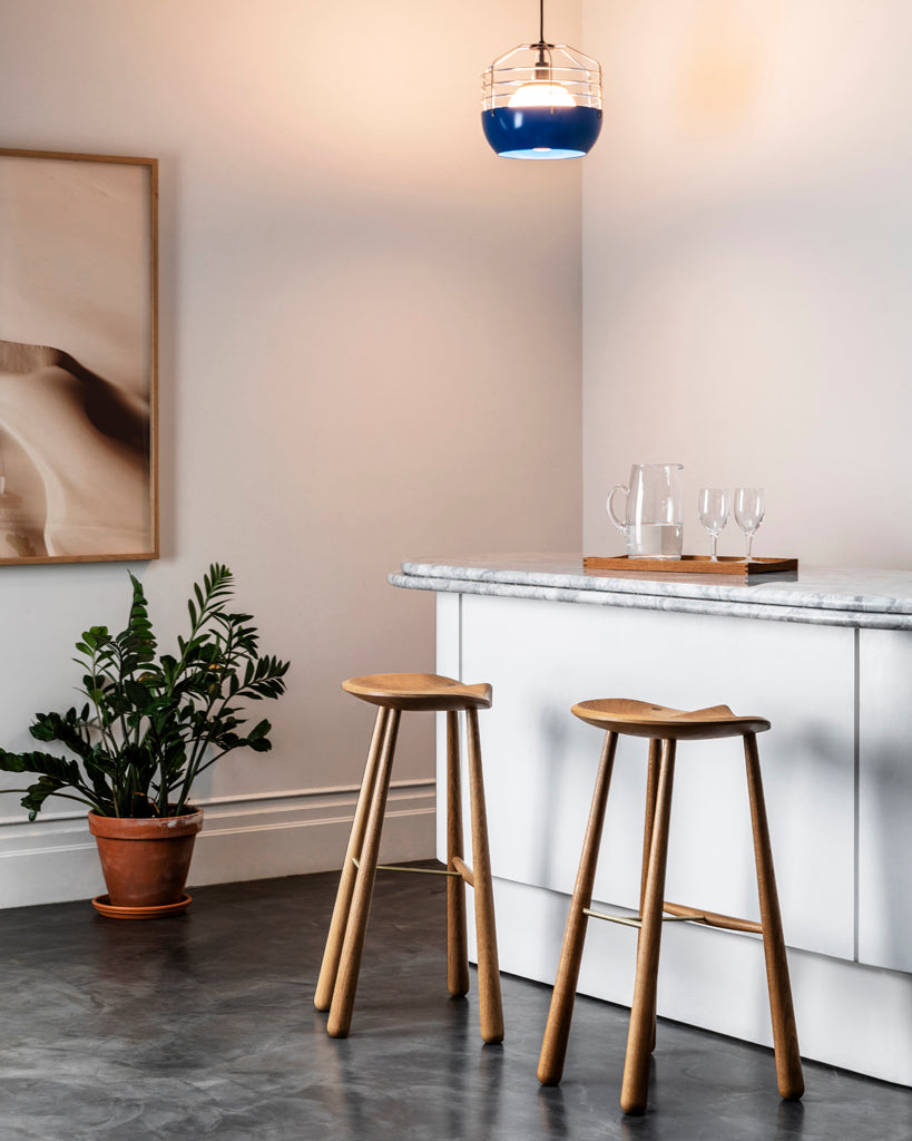 Taper Bar Stool (White oak) — Roll & Hill Showroom, New York City. Image by Max Burkhalter