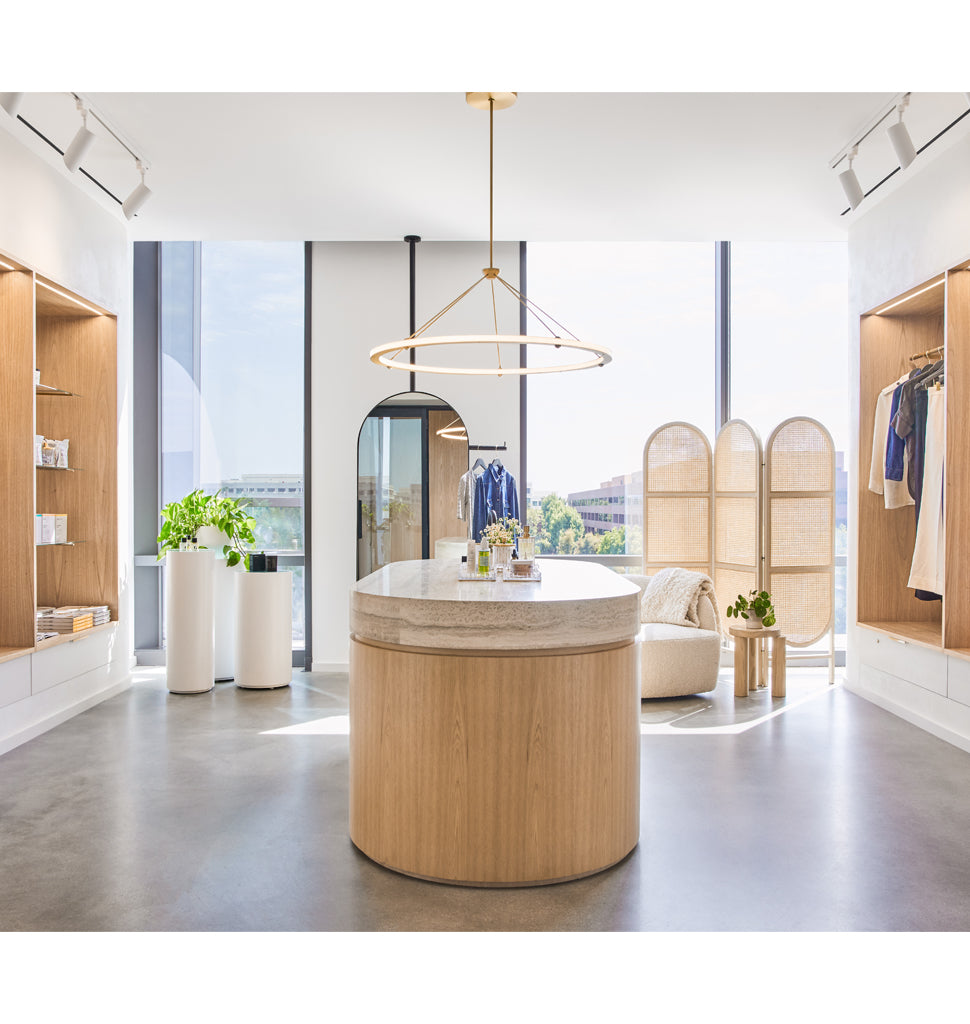 Circle Pendant (Brushed brass) — goop headquarters, Santa Monica, CA. Interior by Rapt Studio. Image by Madeline Tolle