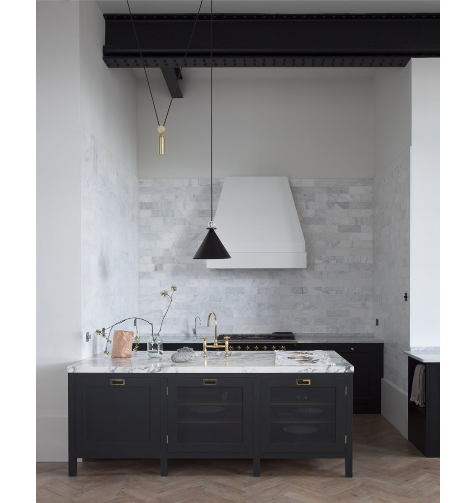 Pendant - Cone (Blackened steel) — London, United Kingdom. Interior by Plain English Design.